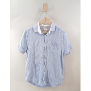 Bruno Positano Linen Blend Button Down Shirt Mens Large Blue Short Sleeve Beachy